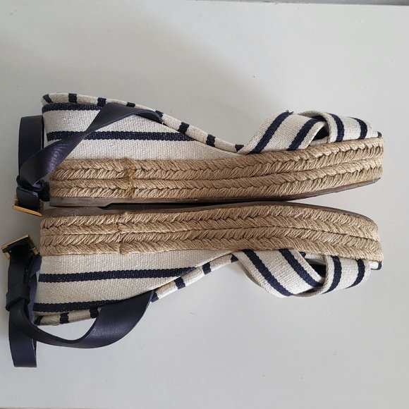 Tory Burch karissa Espadrille wedge navy stripe size 8B - Picture 5 of 8